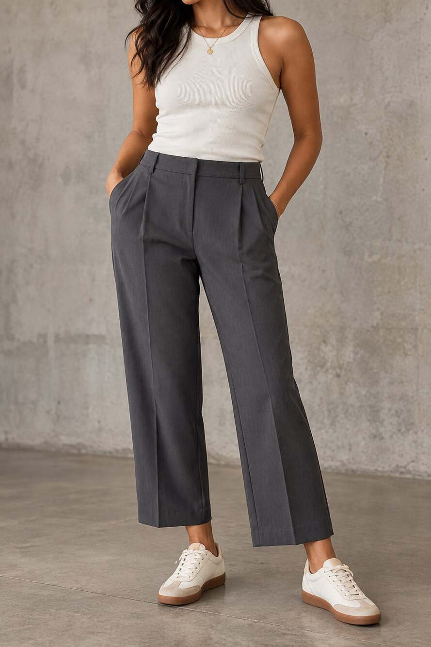 Nice Things High Rise Wide Leg Pants Gray Crepe Trousers, Size 40